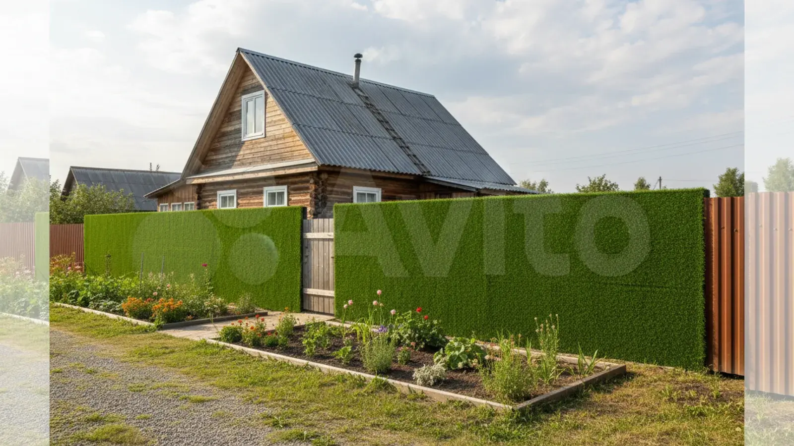 Искусственная трава для маскировки соседского забора в Ломоносове